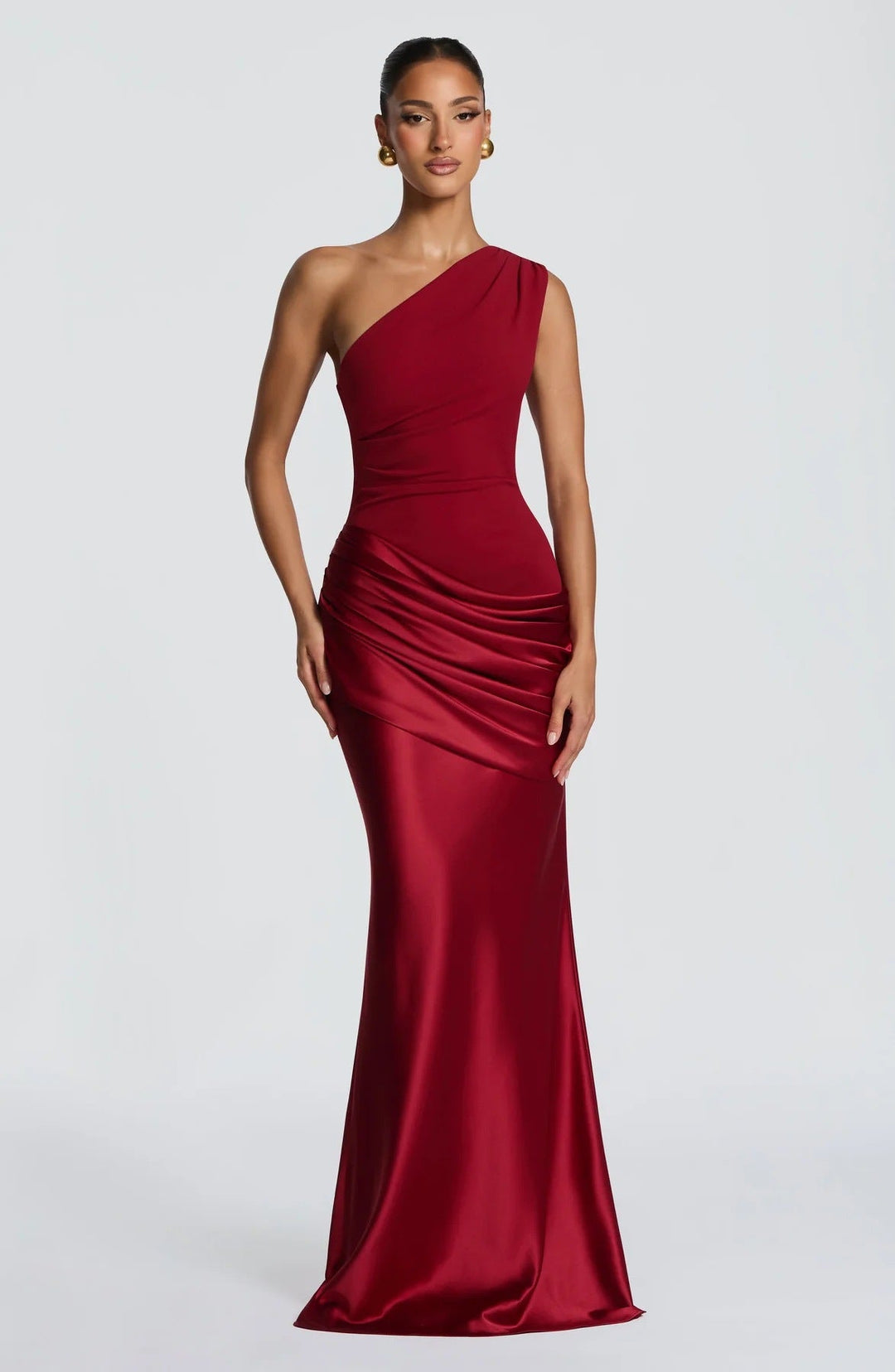Damen elegantes asymmetrisches Satin-Abendkleid mit Drapé-Design
