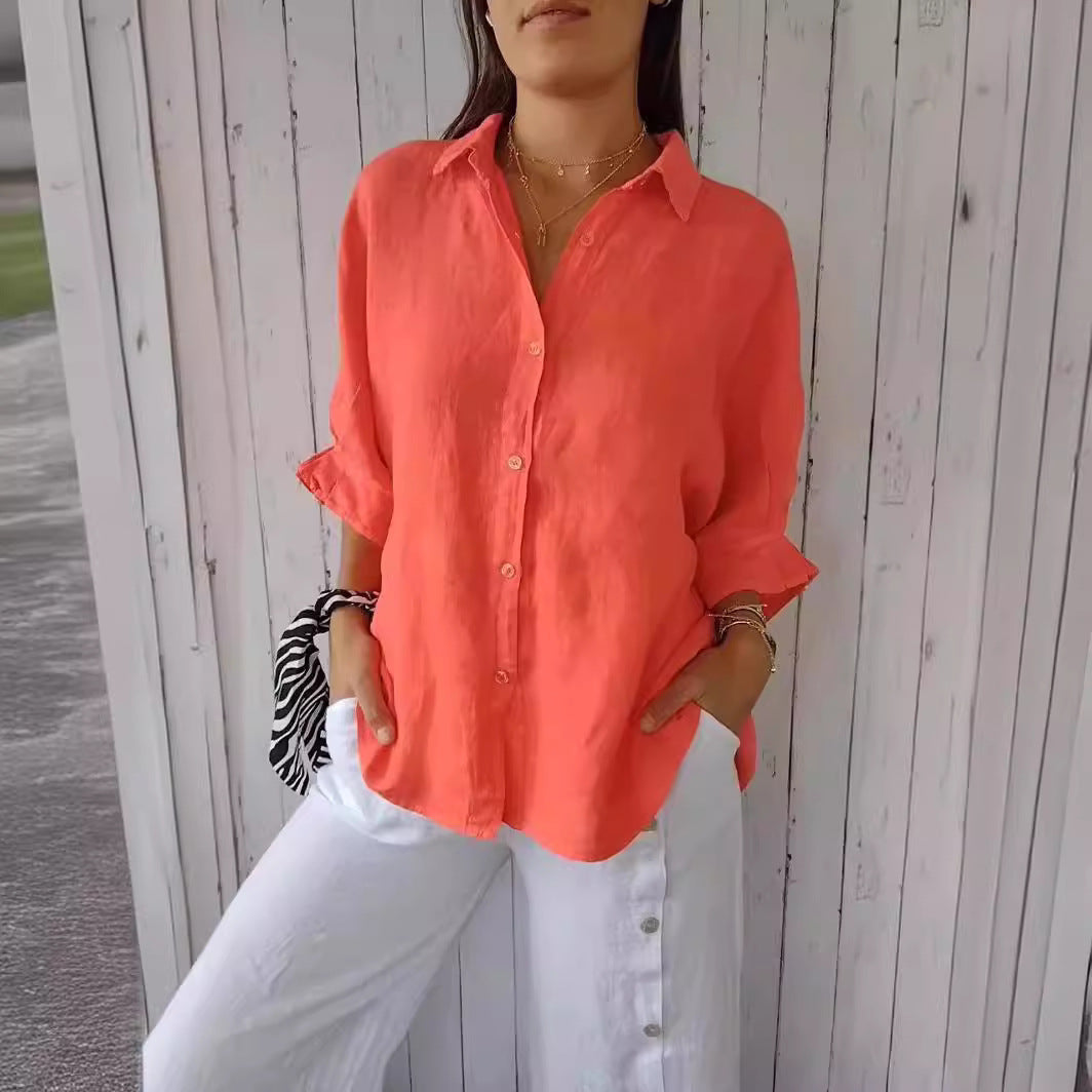 Damen Leichte Leinenbluse mit Lockerer Passform