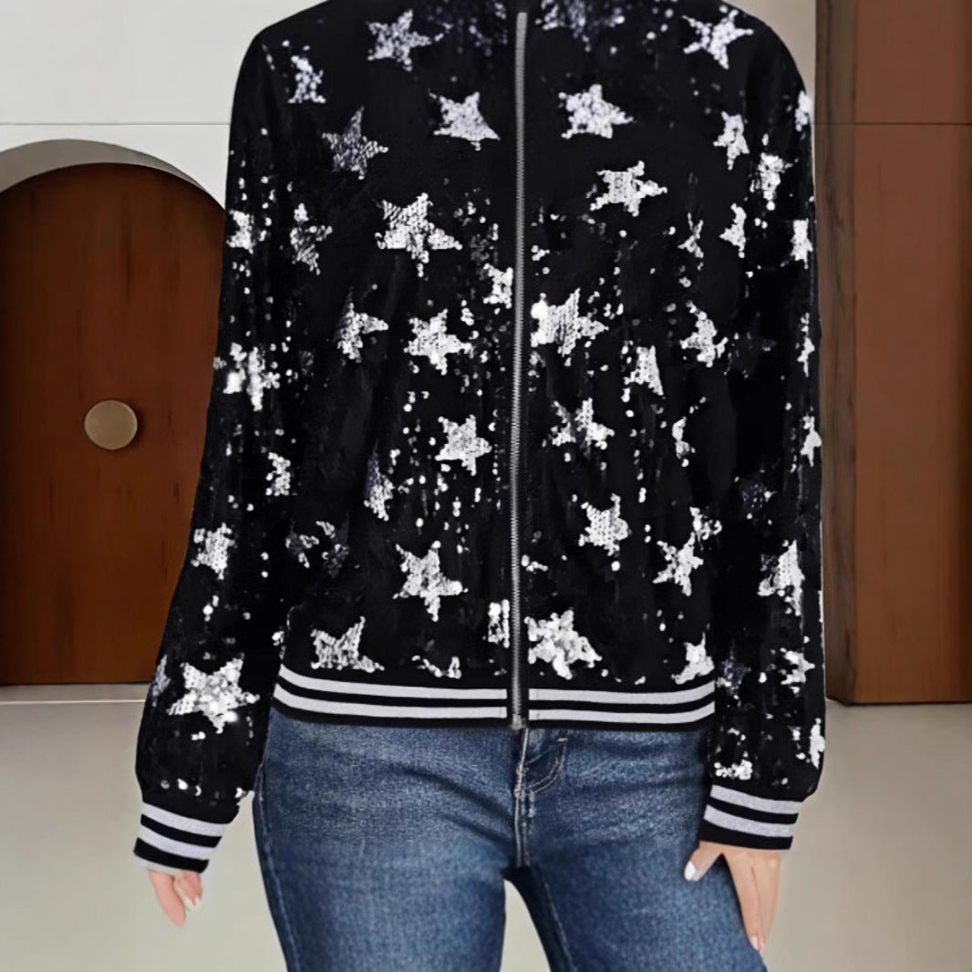 Damen Glitzernde Bomberjacke mit Sternen-Motiv Merchesia