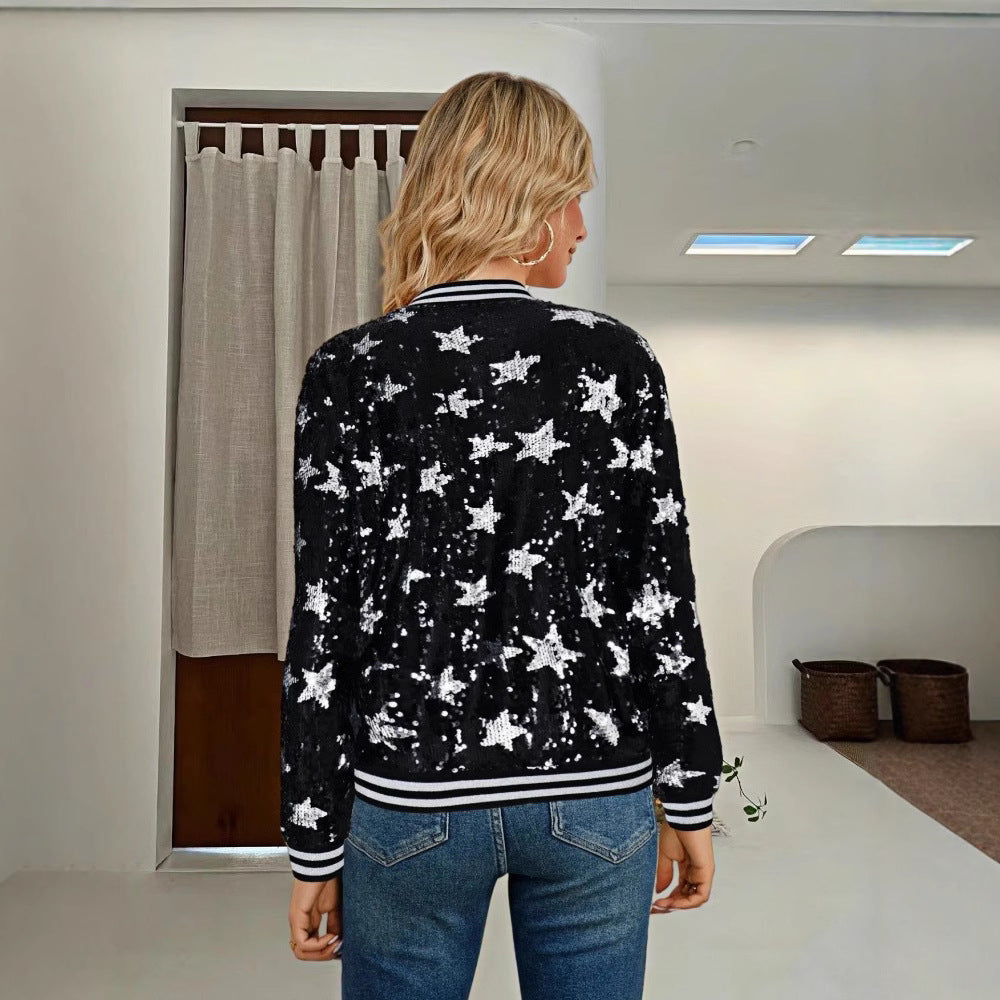 Damen Glitzernde Bomberjacke mit Sternen-Motiv Merchesia
