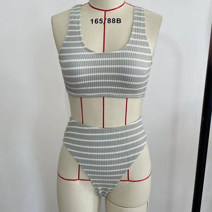 Damen High-Waist Bikini-Set mit modischem Rippstrick