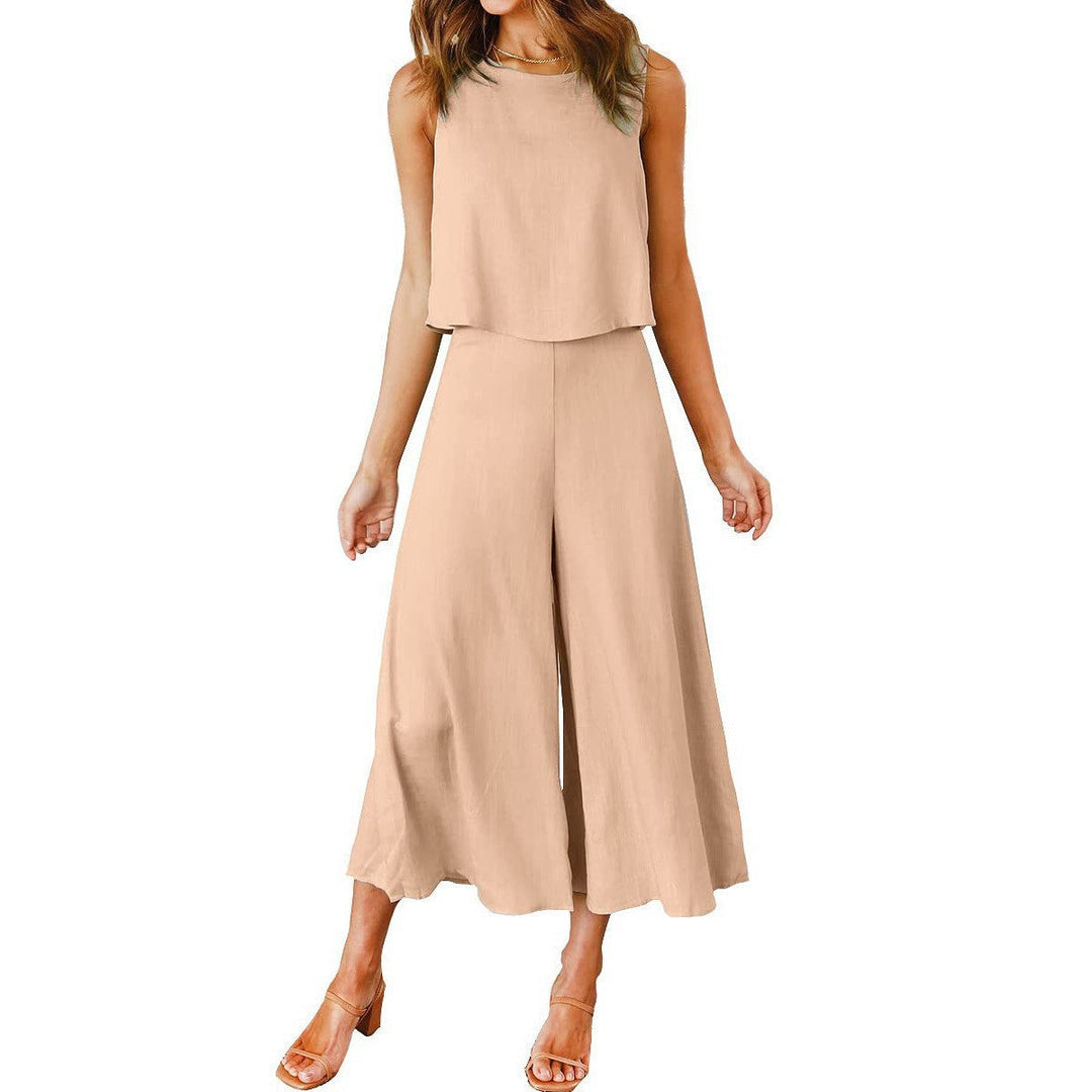 Damen lässiger Jumpsuit mit weit geschnittenem Beinen und leichtem Oberteil