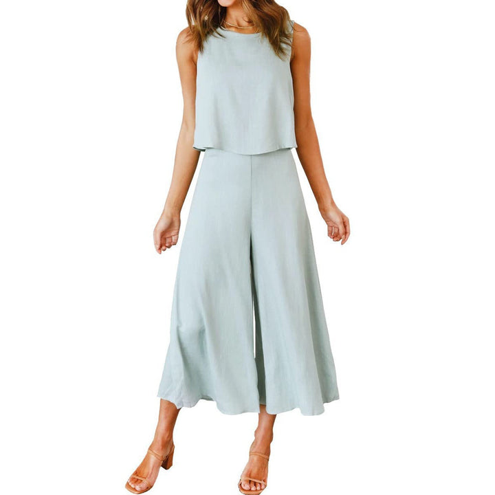 Damen lässiger Jumpsuit mit weit geschnittenem Beinen und leichtem Oberteil
