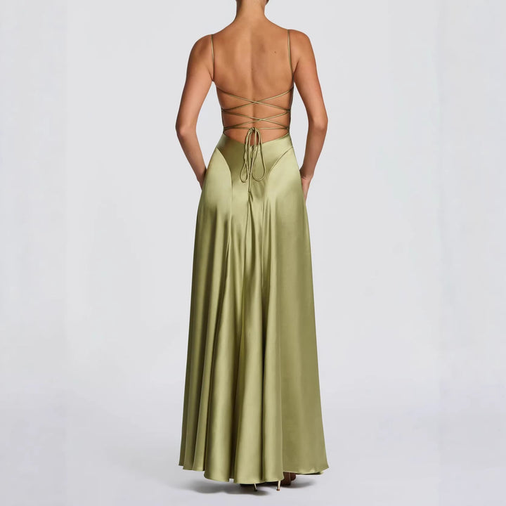 Damen Elegantes Maxi-Kleid mit fließendem Satin und verführerischem Spaghettiträger