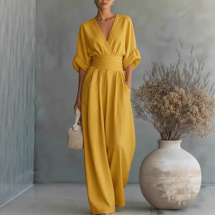 Damen Jumpsuit mit elegantem V-Ausschnitt und weitem Bein