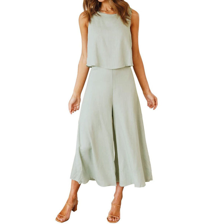 Damen lässiger Jumpsuit mit weit geschnittenem Beinen und leichtem Oberteil