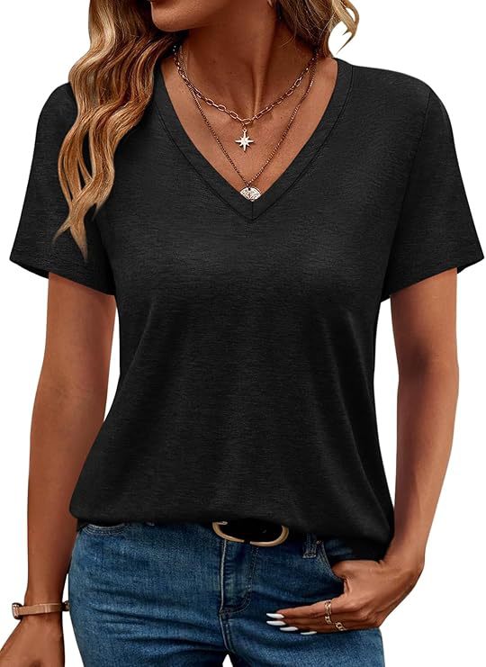 Damen V-Ausschnitt T-Shirt Aus Weichem Single Jersey