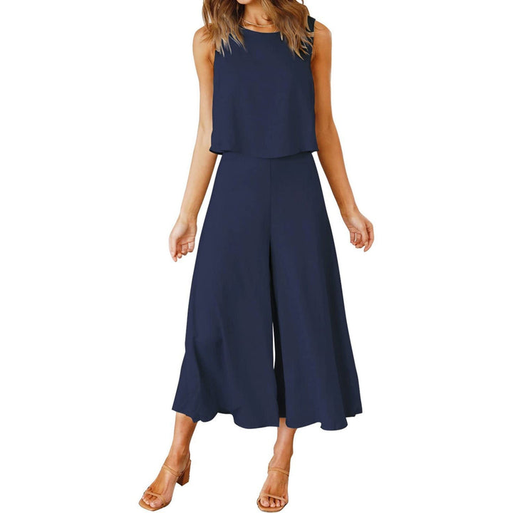Damen lässiger Jumpsuit mit weit geschnittenem Beinen und leichtem Oberteil