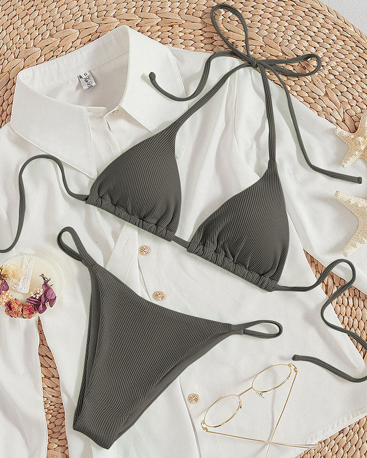 Damen Triangel-Bikini mit verstellbaren Bändern und rippierter Textur