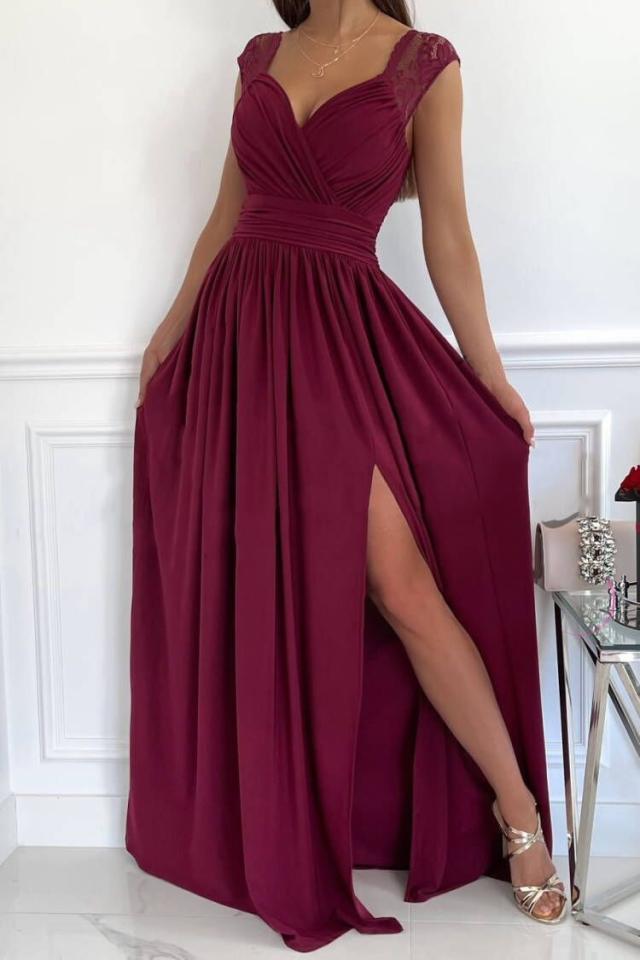 Damen Abendkleid mit Elegantem V-Ausschnitt und Rüschendetails