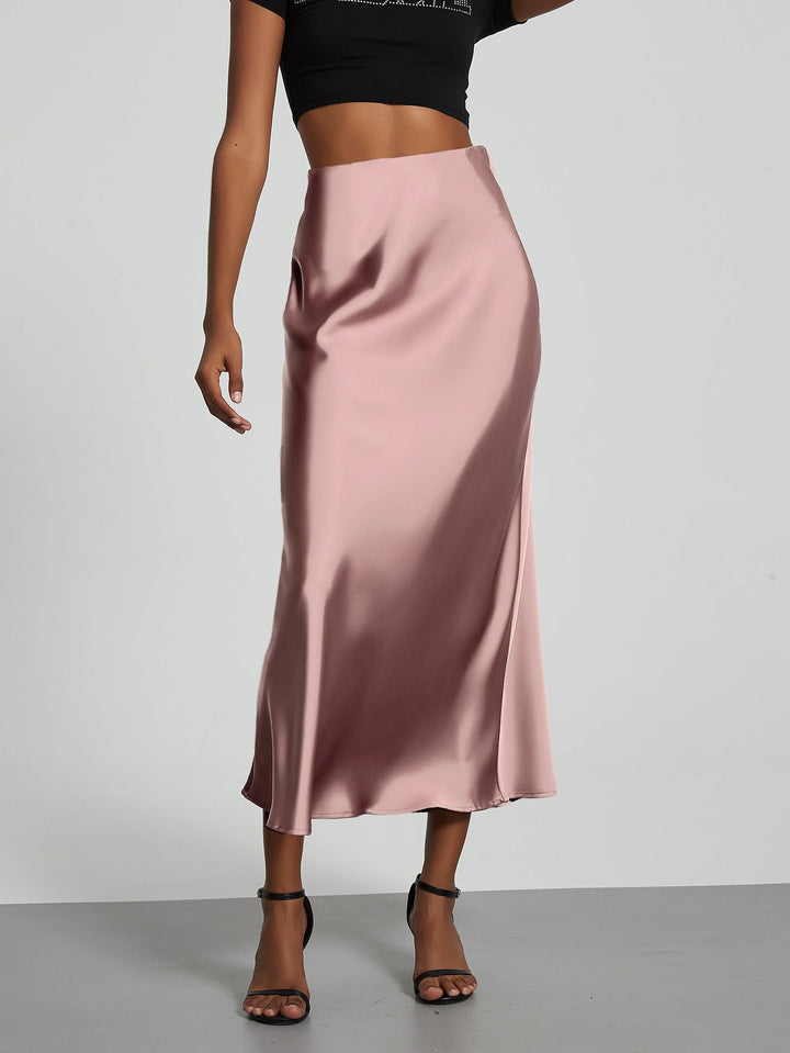 Damen Stilvolle Satin-Stretchrock mit hohem Bund und fließendem Schnitt