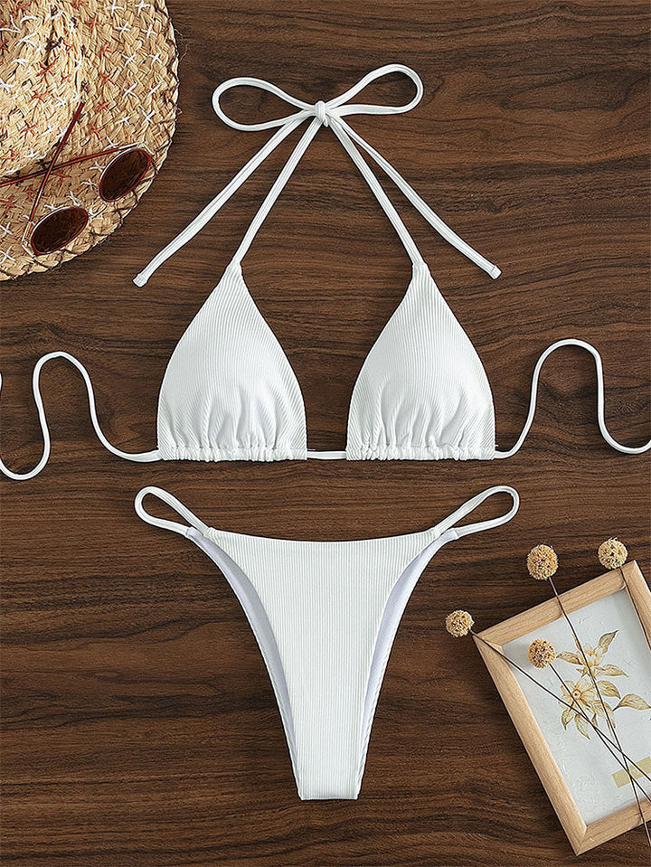 Damen Triangel-Bikini mit verstellbaren Bändern und rippierter Textur