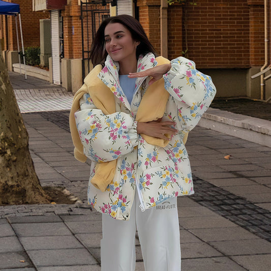 Damen Freizeitjacke mit floralem Muster und voluminösen Ärmeln Merchesia