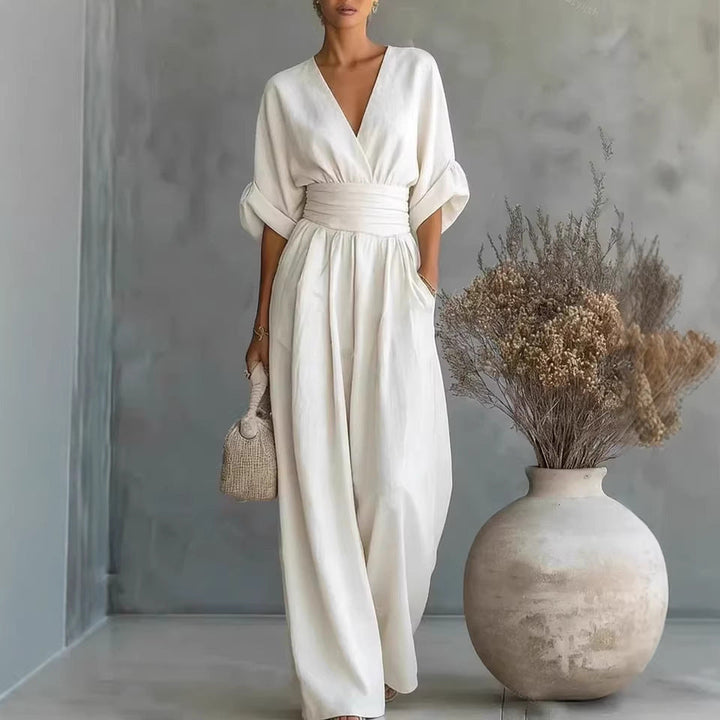 Damen Jumpsuit mit elegantem V-Ausschnitt und weitem Bein