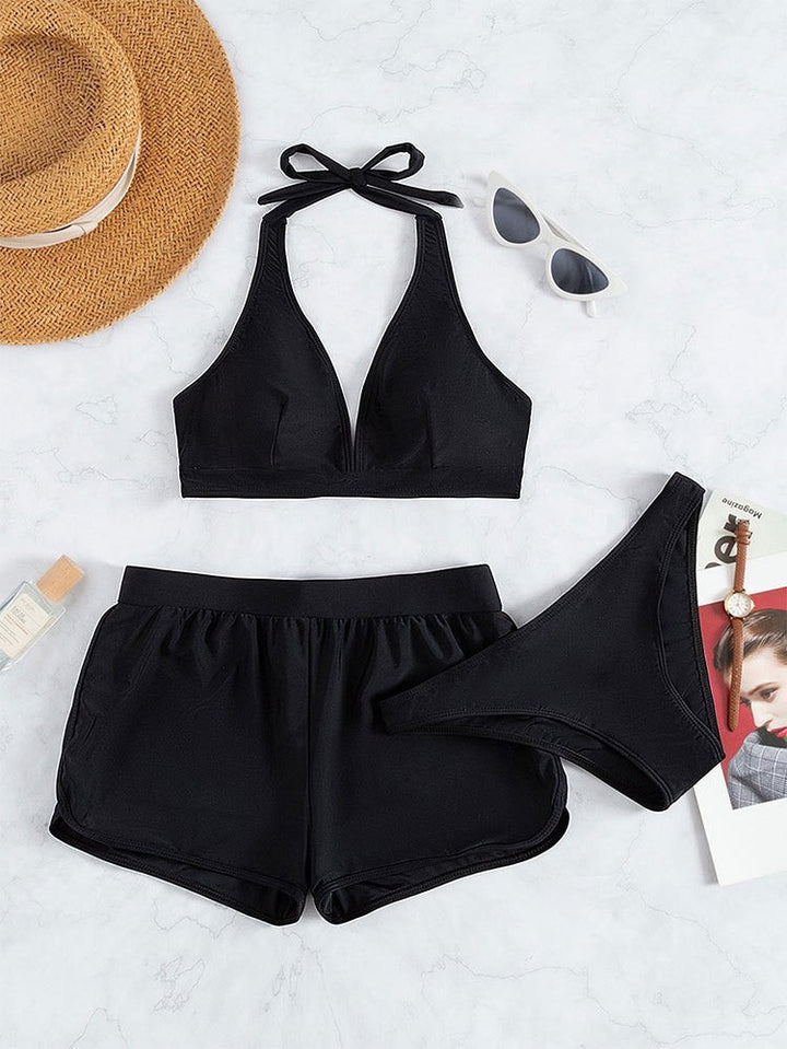 Damen Sport-Bikini-Set mit hoch geschnittenem Oberteil und komfortablen Shorts