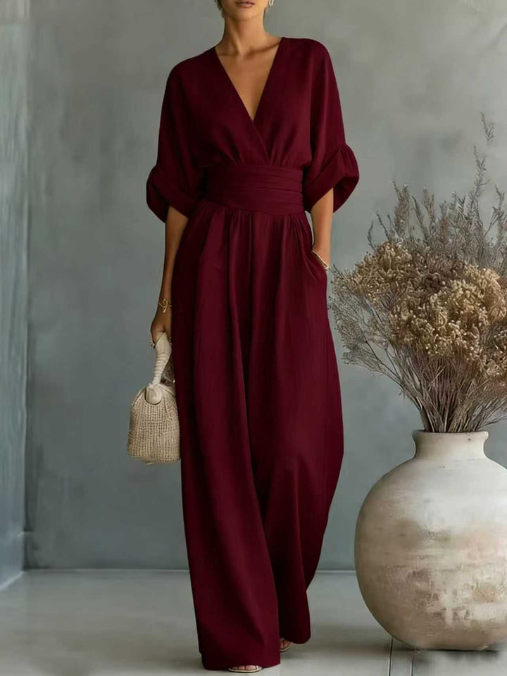Damen Jumpsuit mit elegantem V-Ausschnitt und weitem Bein