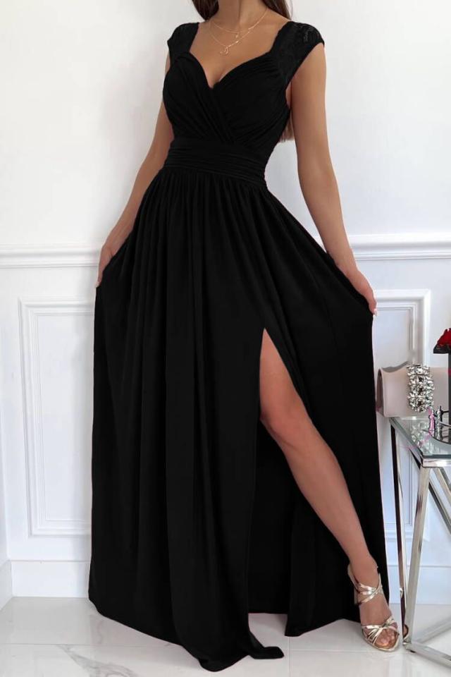 Damen Abendkleid mit Elegantem V-Ausschnitt und Rüschendetails