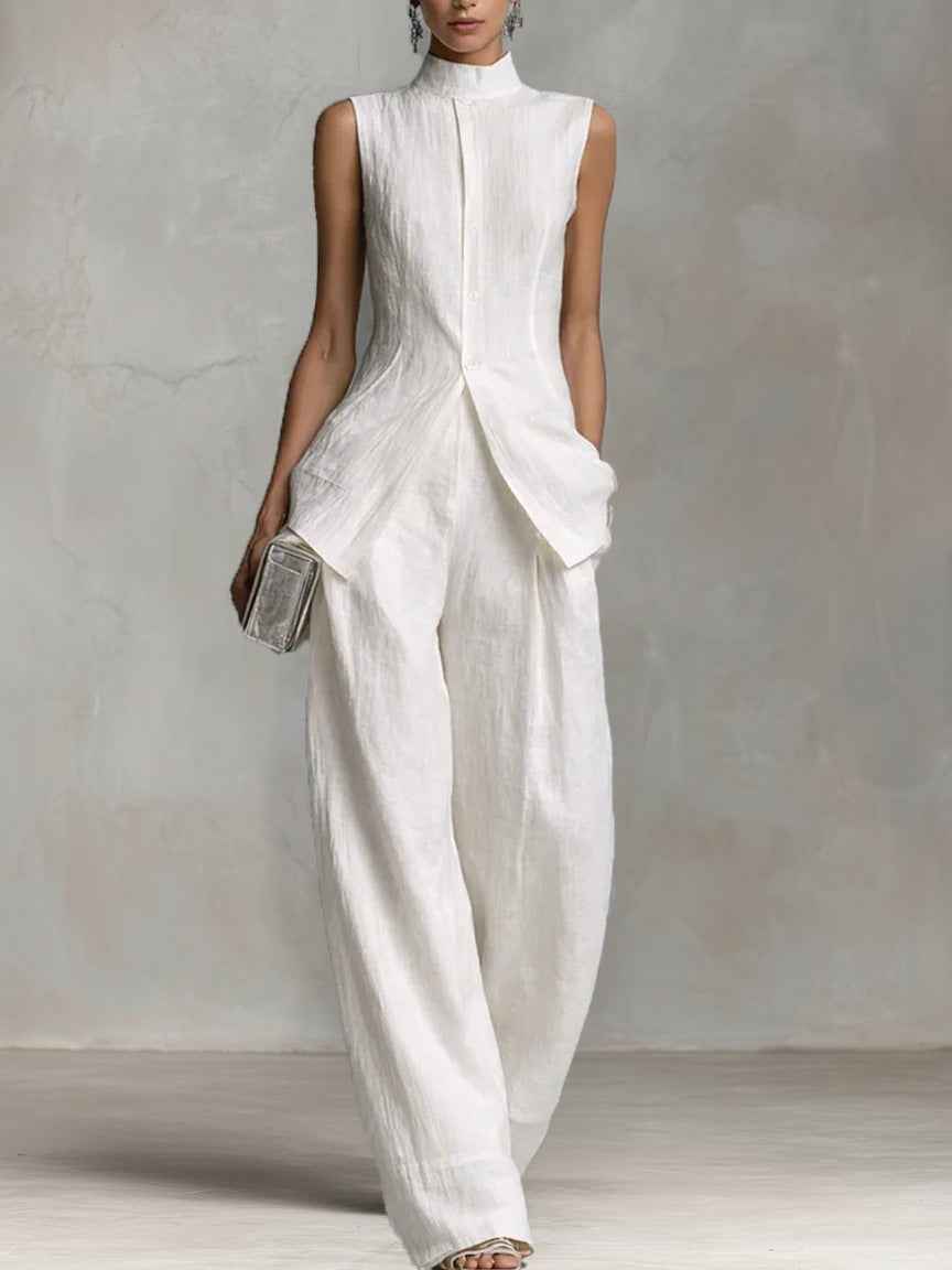 Damen Eleganter Jumpsuit mit hochgeschlossenem Kragen und weitem Bein