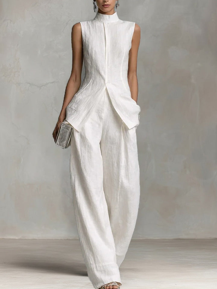 Damen Eleganter Jumpsuit mit hochgeschlossenem Kragen und weitem Bein
