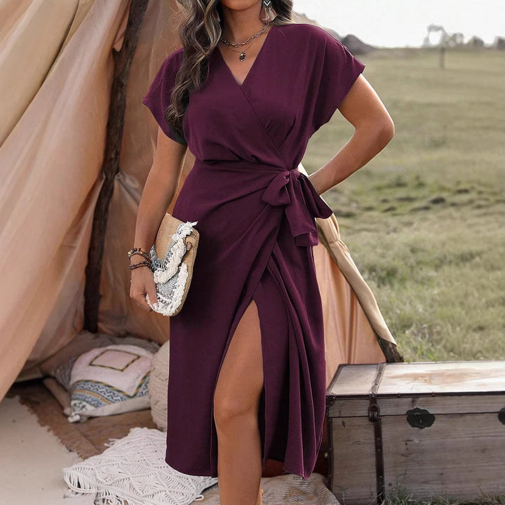 Damen Wickelkleid mit hohem Schlitz und elegantem V-Ausschnitt