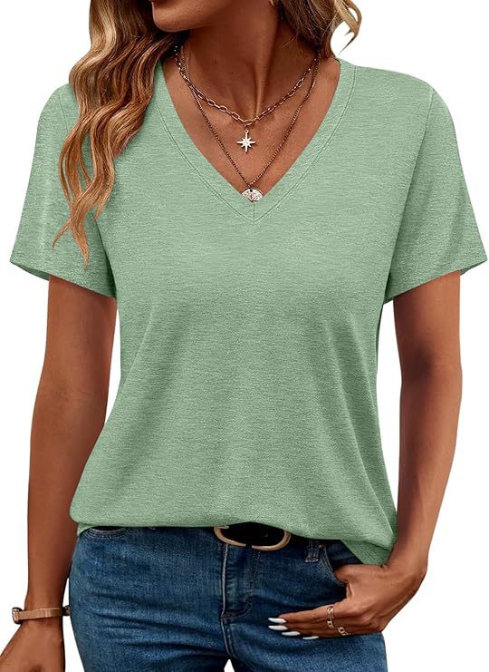 Damen V-Ausschnitt T-Shirt Aus Weichem Single Jersey