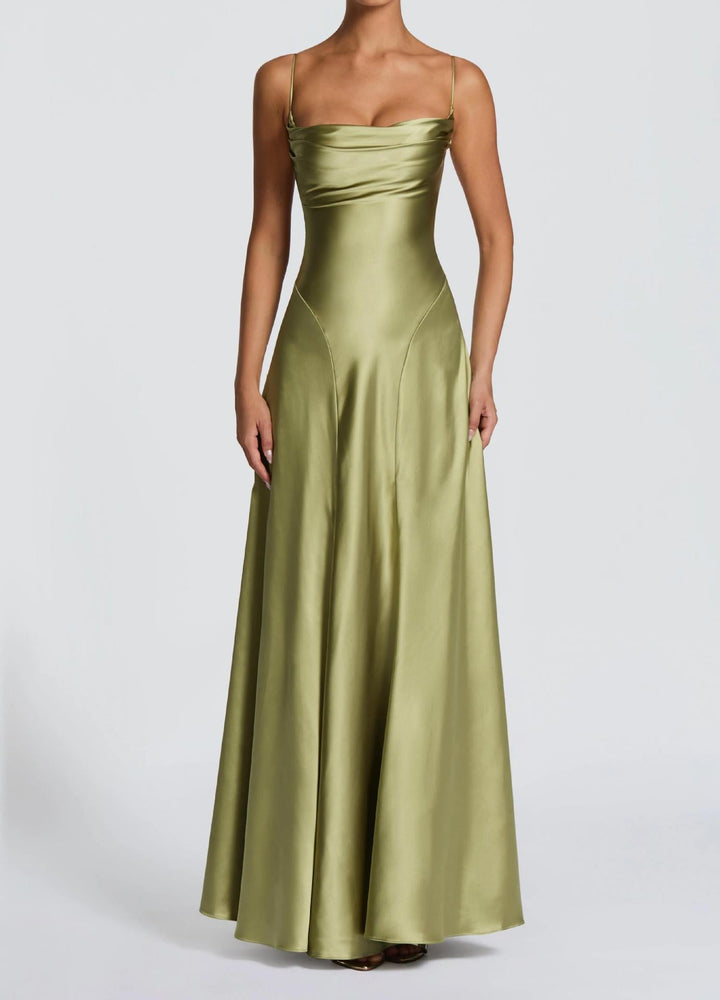 Damen Elegantes Maxi-Kleid mit fließendem Satin und verführerischem Spaghettiträger