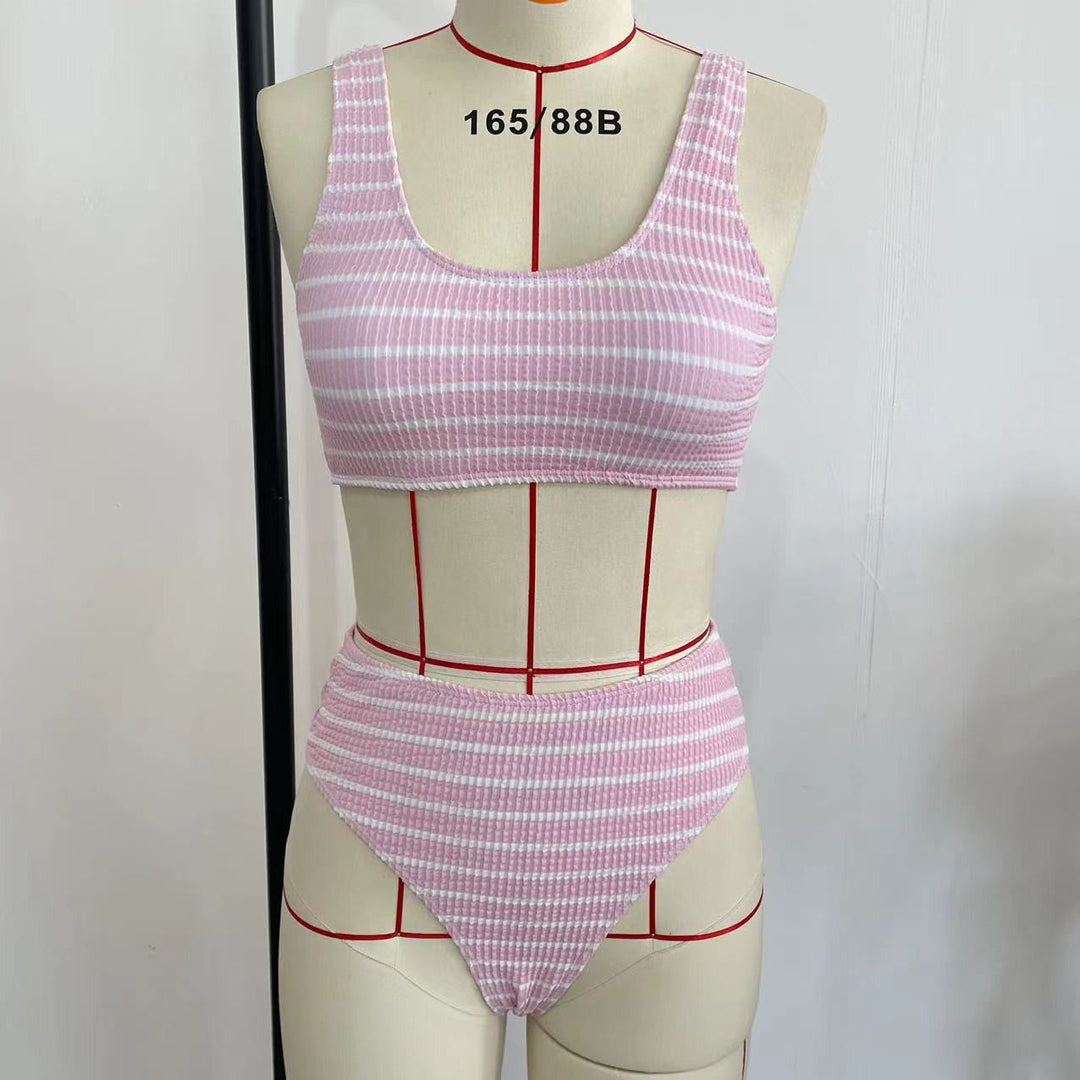 Damen High-Waist Bikini-Set mit modischem Rippstrick