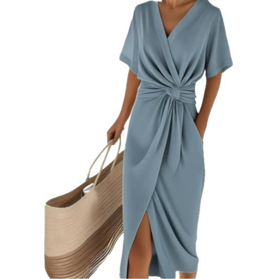 Damen Wickelkleid mit eleganter Drapierung und Seitenschlitz