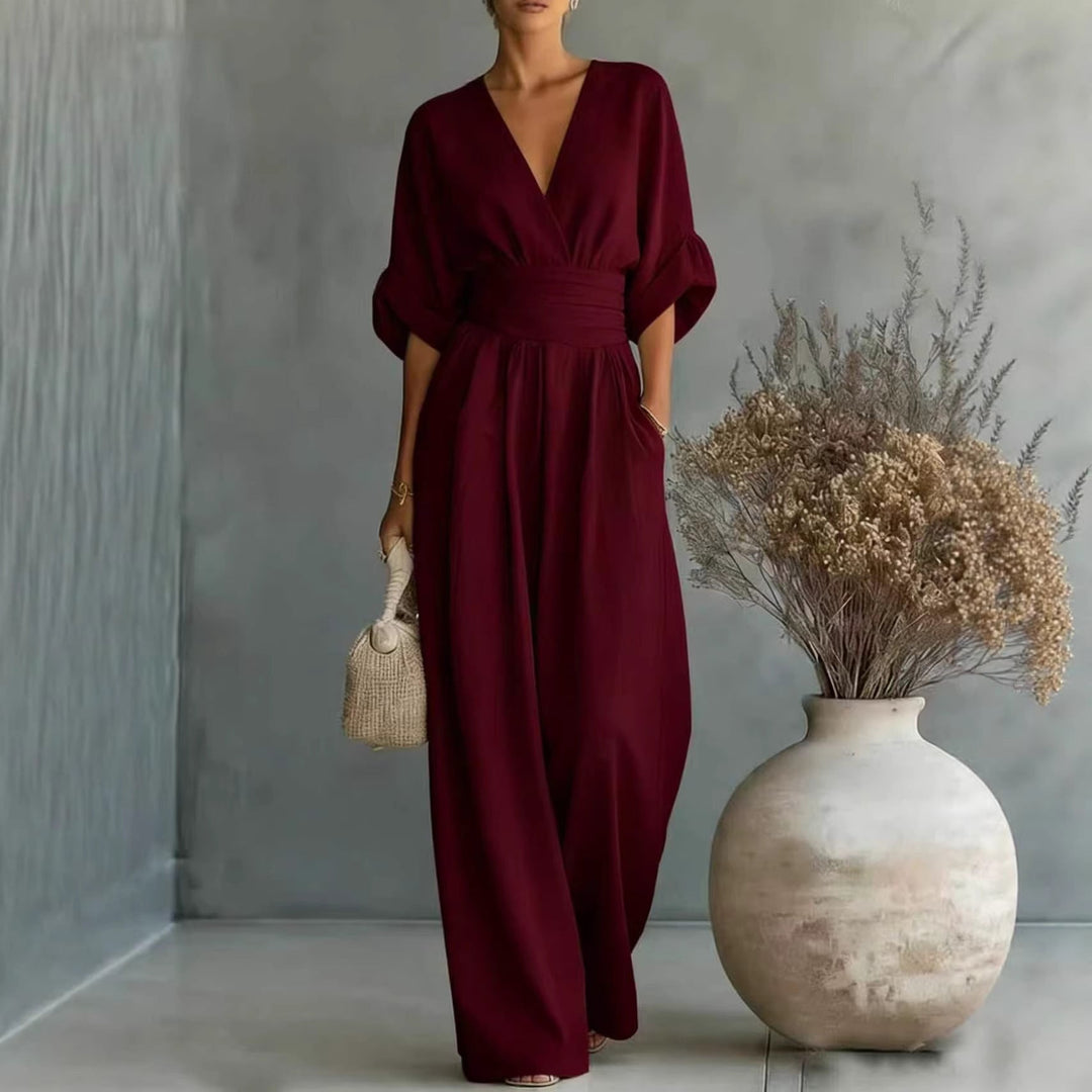 Damen Jumpsuit mit elegantem V-Ausschnitt und weitem Bein