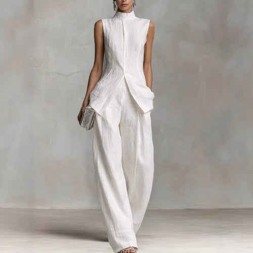 Damen Eleganter Jumpsuit mit hochgeschlossenem Kragen und weitem Bein