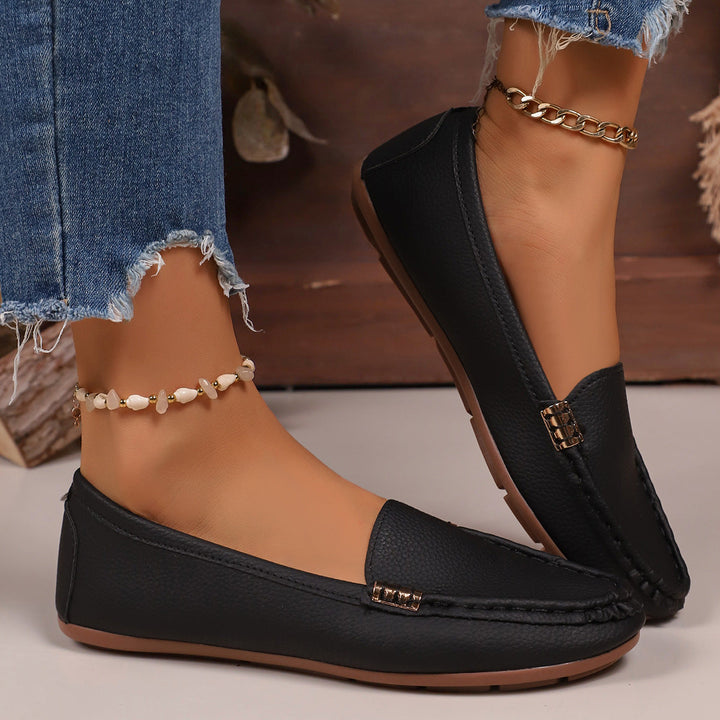Damen Mokassin-Schuhe mit elegantem Narbenleder und rutschfester Sohle