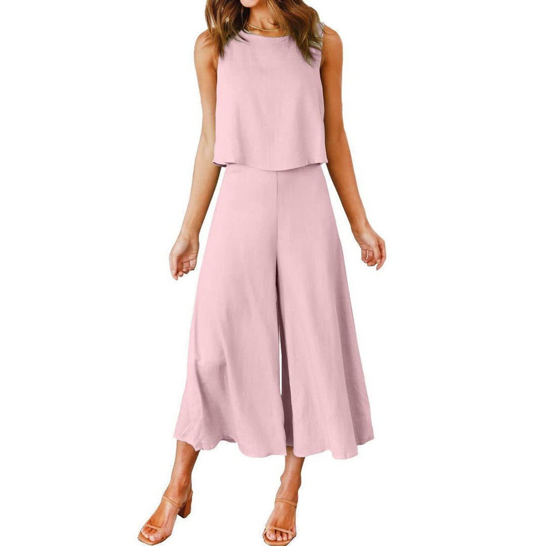 Damen lässiger Jumpsuit mit weit geschnittenem Beinen und leichtem Oberteil