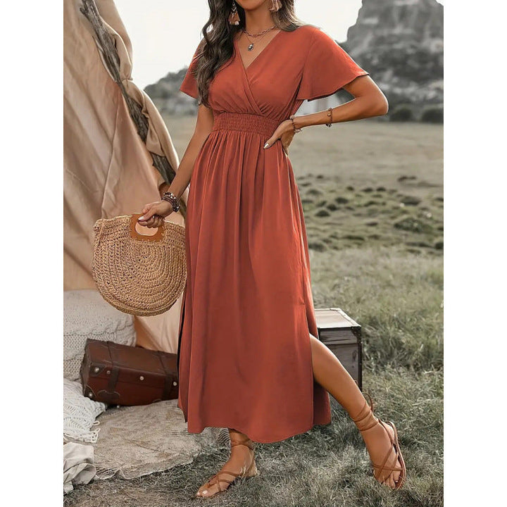 Damen Maxikleid mit fließendem Schnitt und Wickeldetails