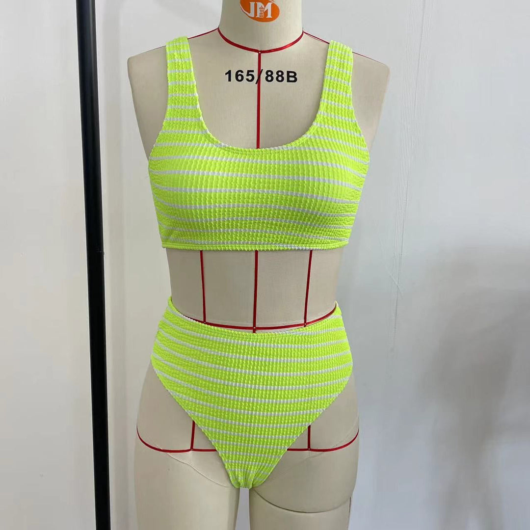 Damen High-Waist Bikini-Set mit modischem Rippstrick