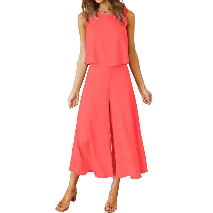 Damen lässiger Jumpsuit mit weit geschnittenem Beinen und leichtem Oberteil