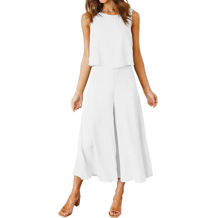 Damen lässiger Jumpsuit mit weit geschnittenem Beinen und leichtem Oberteil
