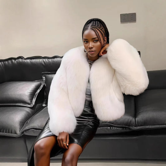 Damen Fleece Kunstpelzmantel Merchesia