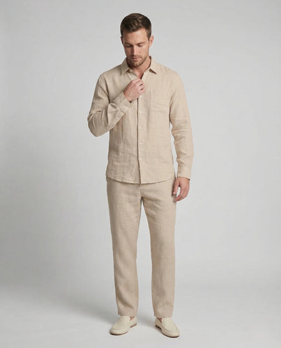 Herren Leinen Set mit Langarm Hemd & Lockerer Hose