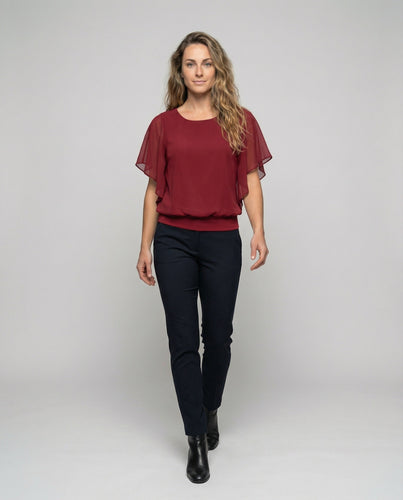 Damen Zweilagige Fledermausärmel Chiffonbluse