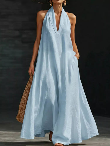 Grande taille Robe longue sans manches à col licou