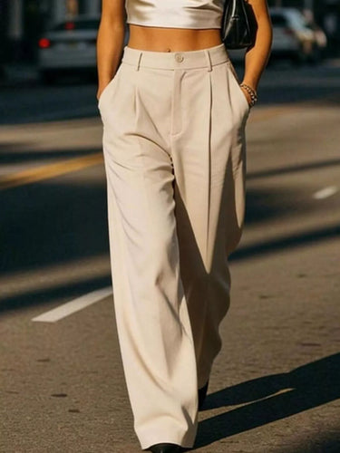 Pantalon large taille haute à plis