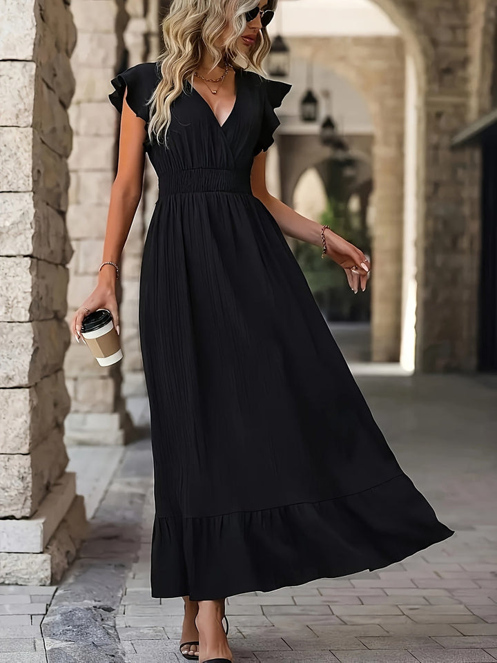 V-Ausschnitt Rüschenkleid mit Kurzen Ärmeln für Frauen