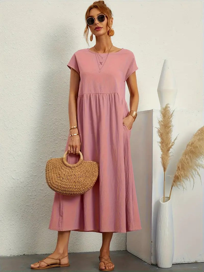 Raffinierte Leinen Sommerkleid mit Praktischen Taschen