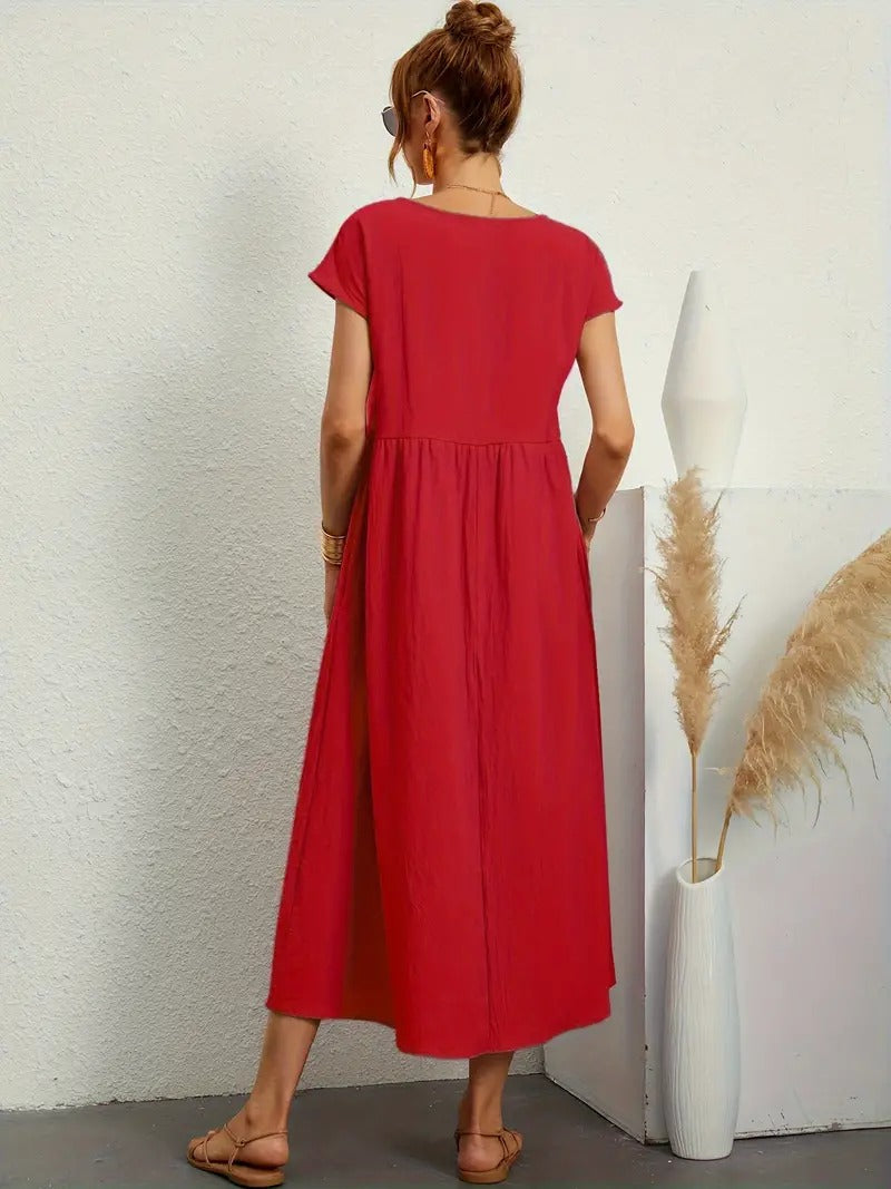 Raffinierte Leinen Sommerkleid mit Praktischen Taschen