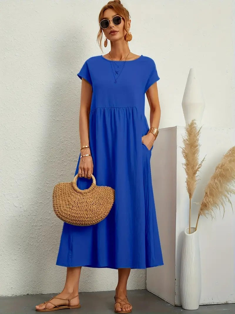 Raffinierte Leinen Sommerkleid mit Praktischen Taschen