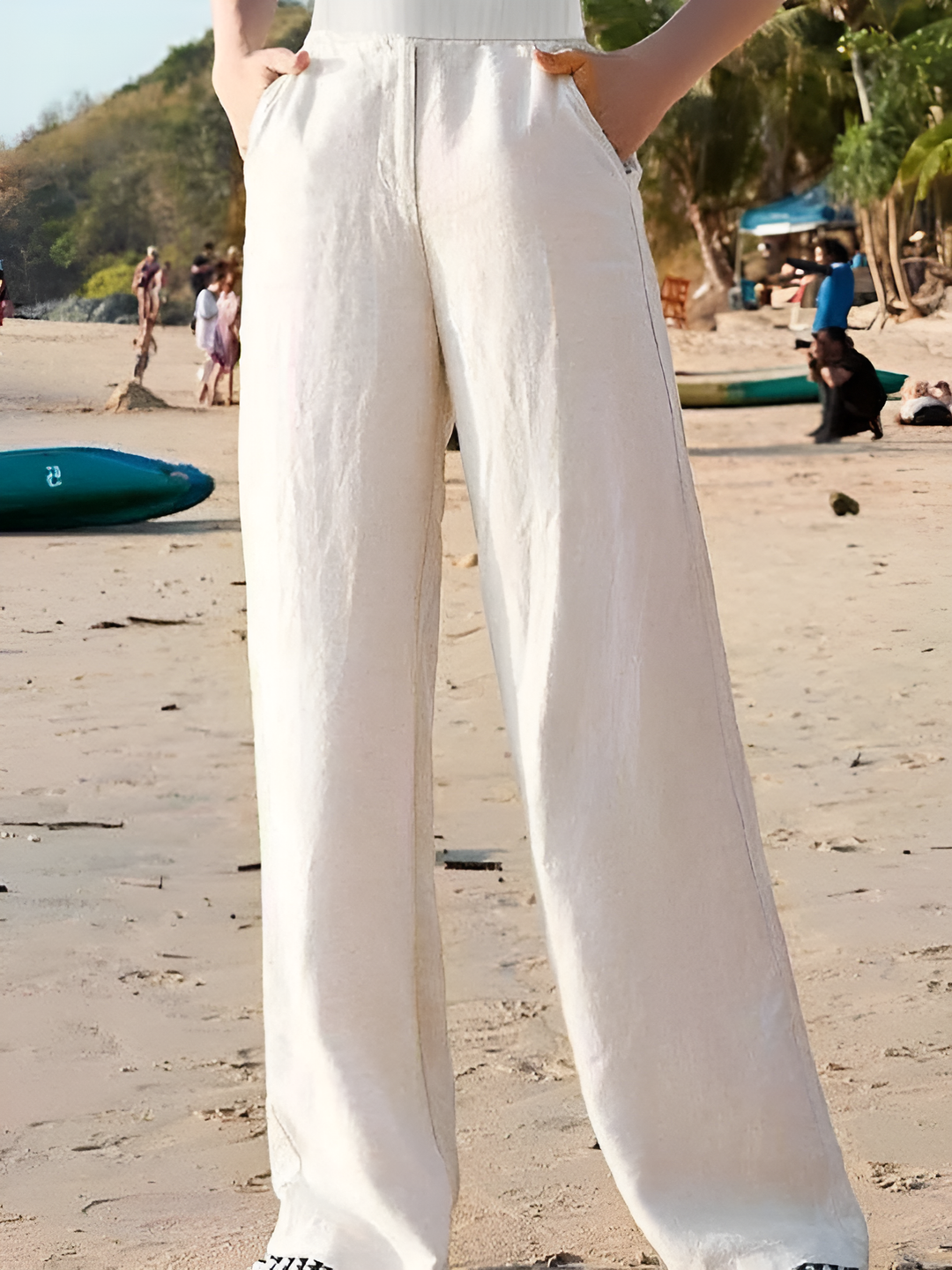 Damen 100% Leinen Weite Hose