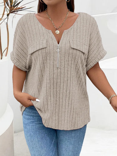 T-shirt grandes tailles à manches courtes et demi-zip