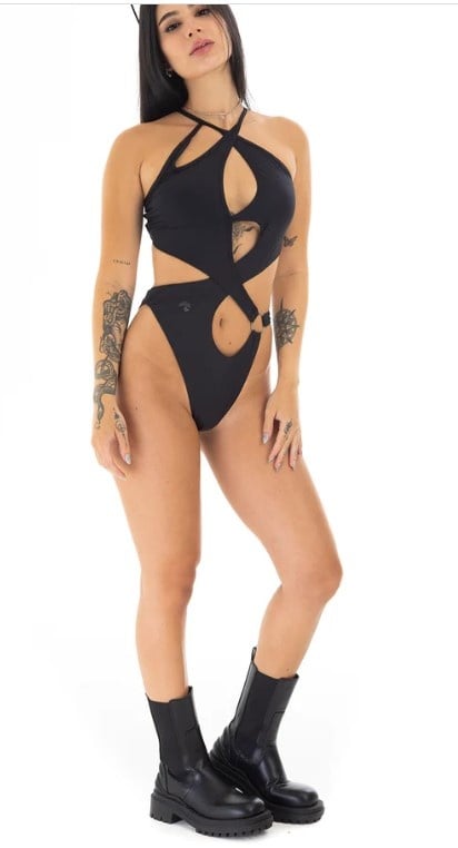 Zwarte Sexy Monokini Distorsion - String Badpak Dames