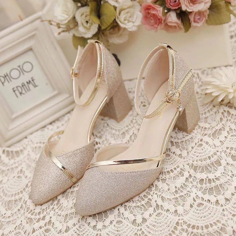 Elegante Blockabsatzschuhe für Frauen Knöchelriemen