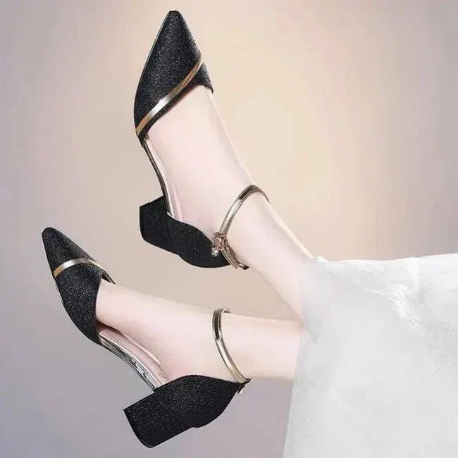 Elegante Blockabsatzschuhe für Frauen Knöchelriemen